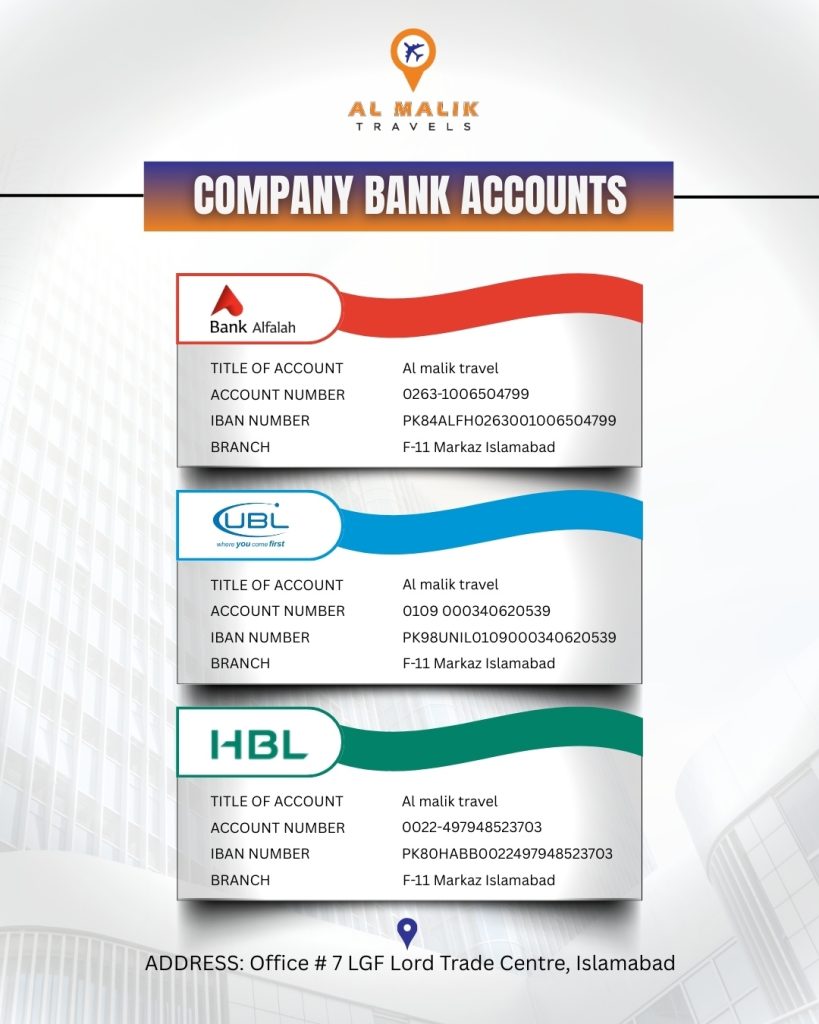 Payment Methods | Al Malik Travels Islamabad